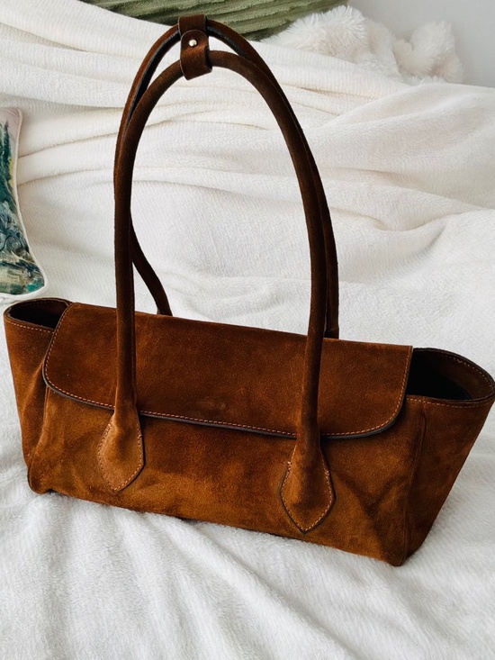Divina Firenze Handbags - DIVINA Firenze Brown Suede East-West Satchel Shoulder Bag (Made in Italy)